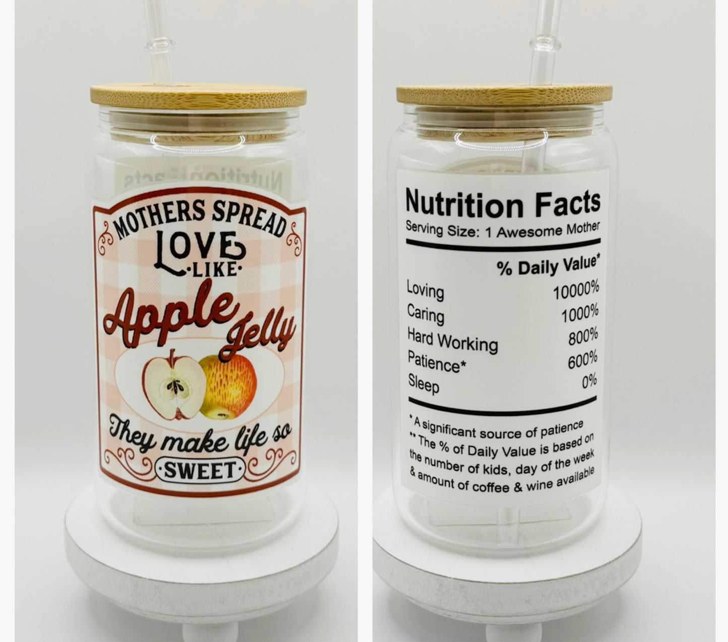 Mother Spread Love Like Apple Jelly 16oz Glass Cup With Lid