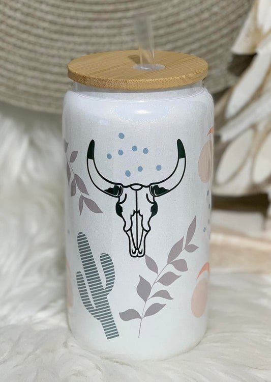 Western 16oz Glass Cup With Lid