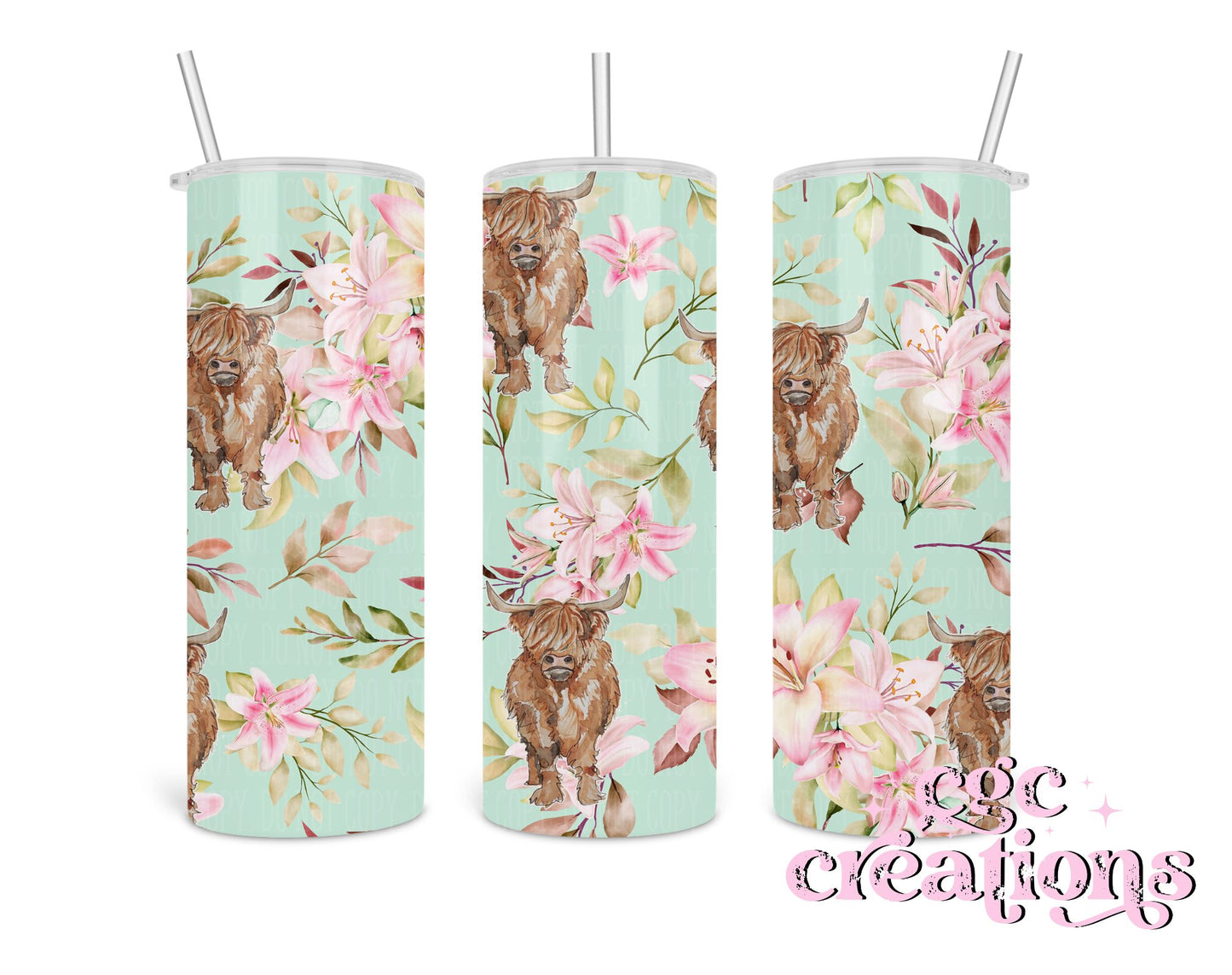 Mint Highland Cow Tumbler 20oz Insulated Tumbler