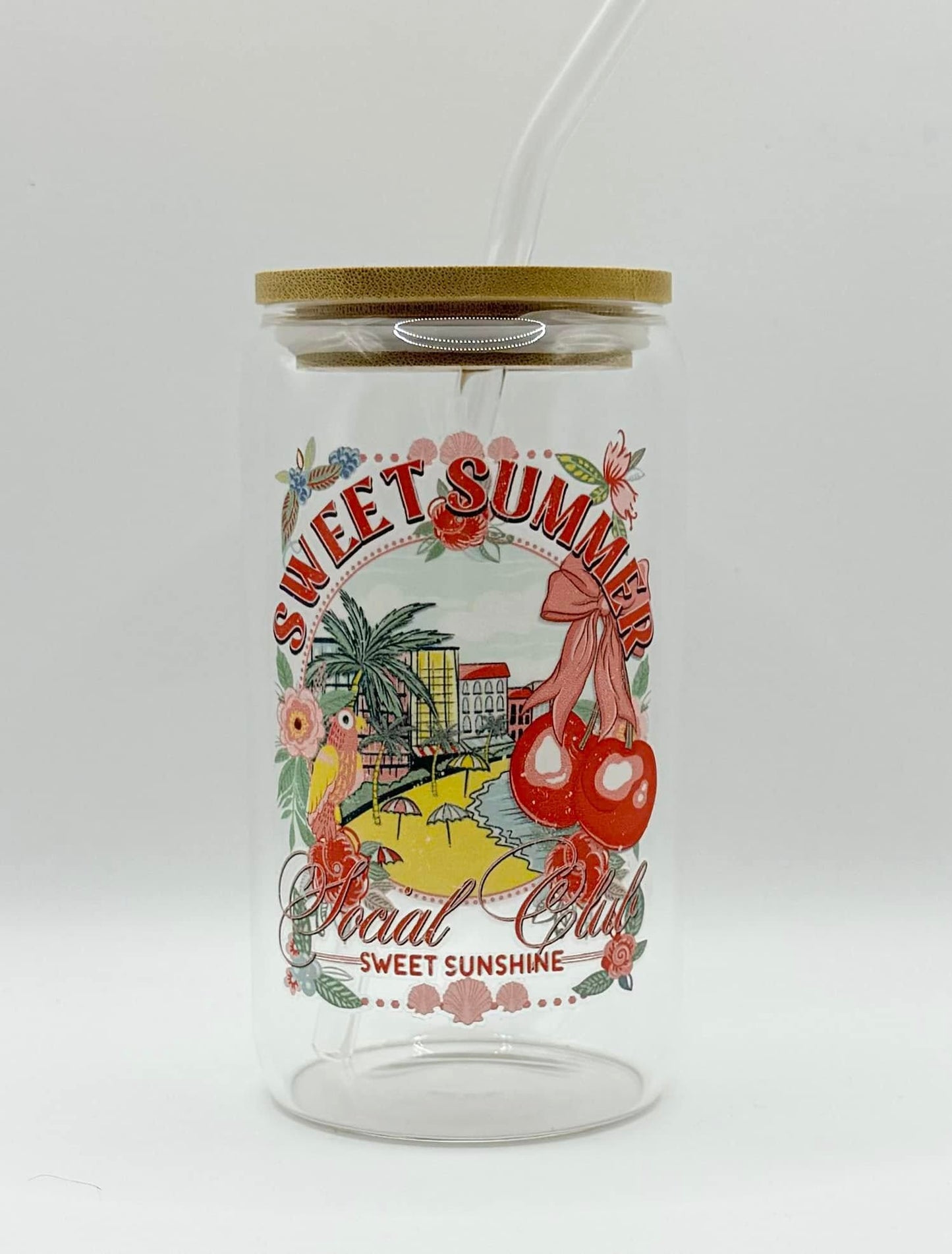 Sweet Summer Social Club 16oz Glass Cup With Lid
