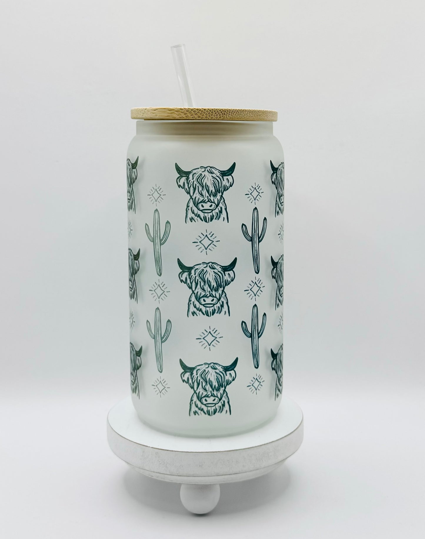 Highland Cows 16oz Glass Cup With Lid