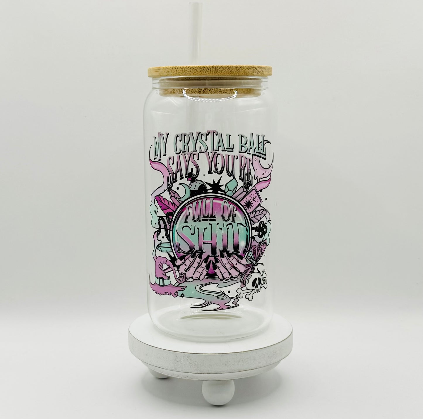 My Crystal Ball 16oz Glass Cup With Lid