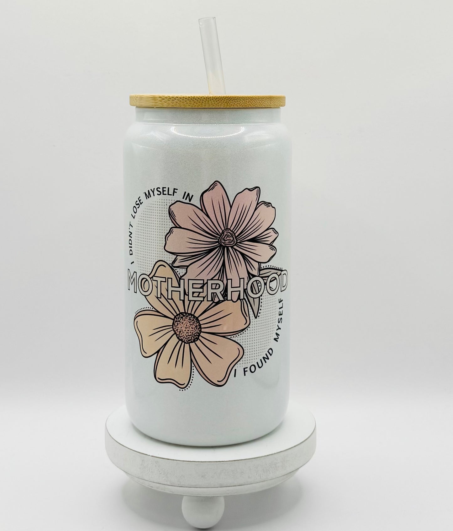 Motherhood 16oz Glass Cup With Lid