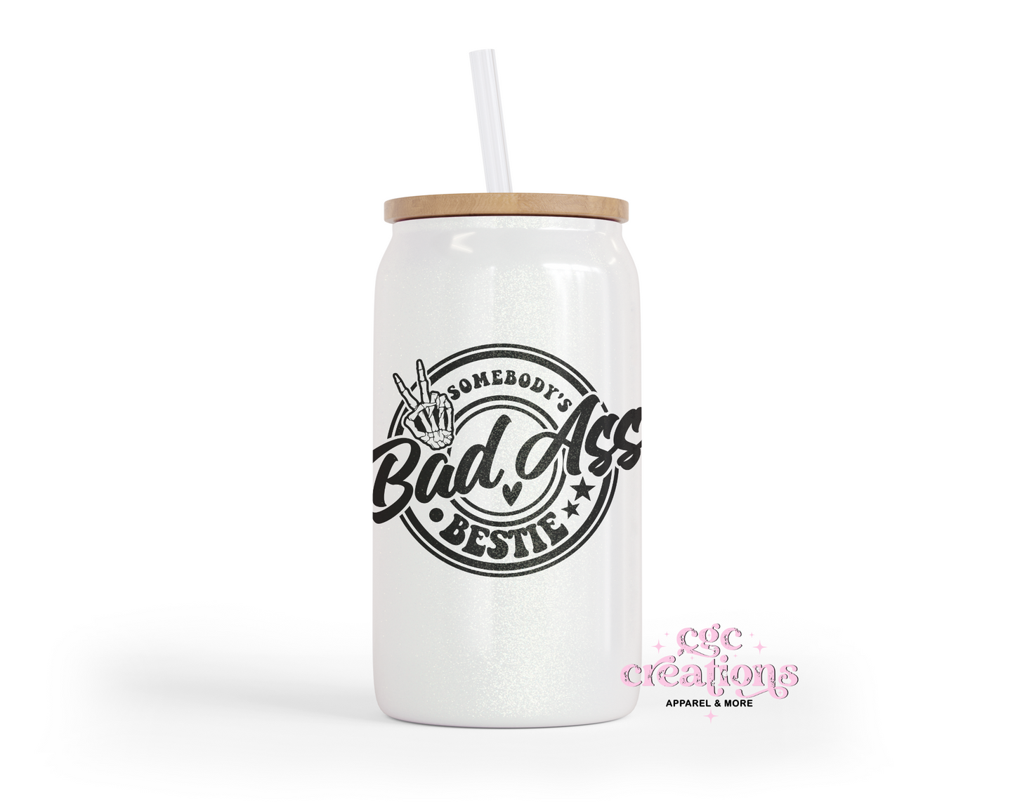 Badass Bestie 16oz Glass Cup With Lid