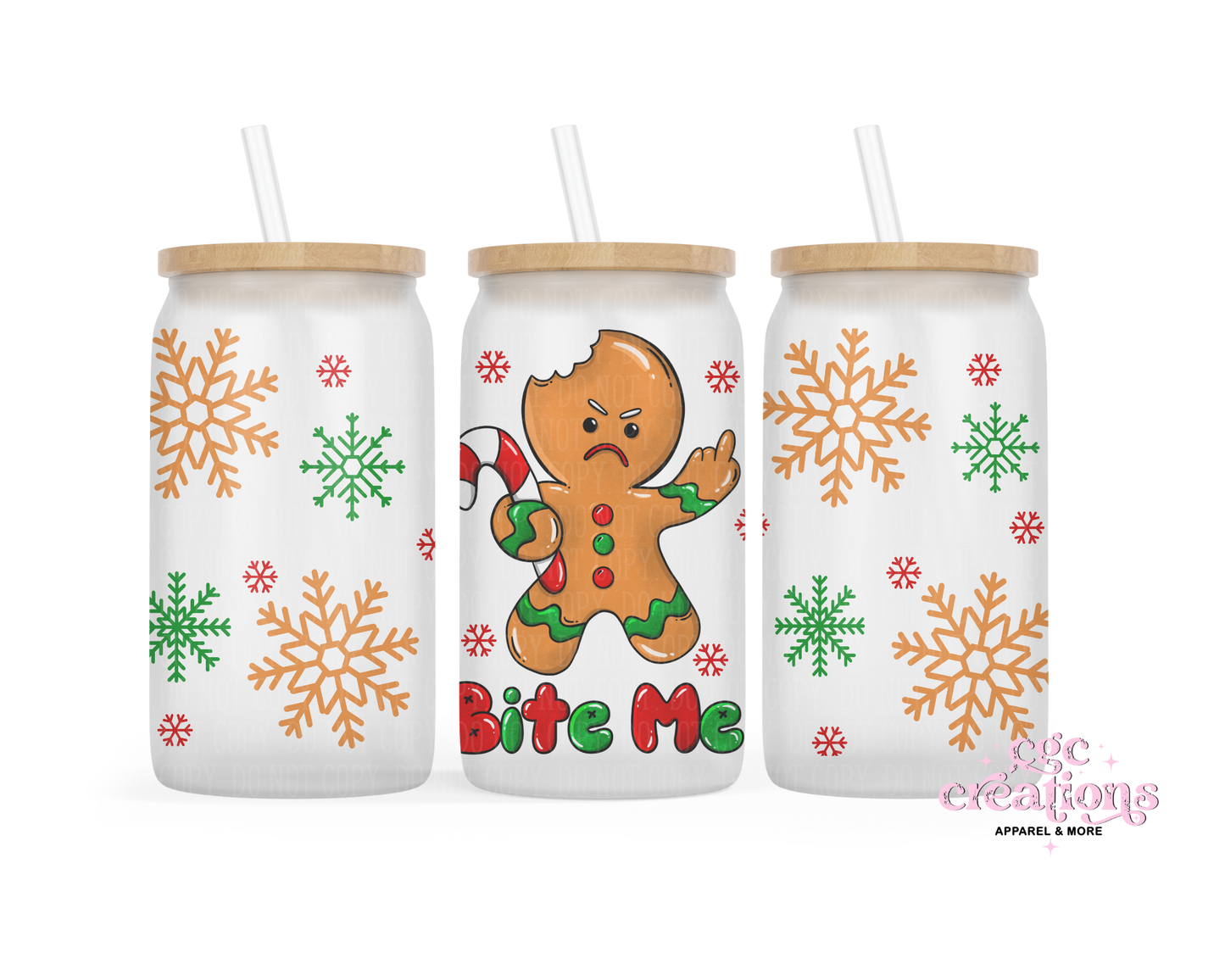 Bite Me Christmas 16oz Glass Cup With Lid