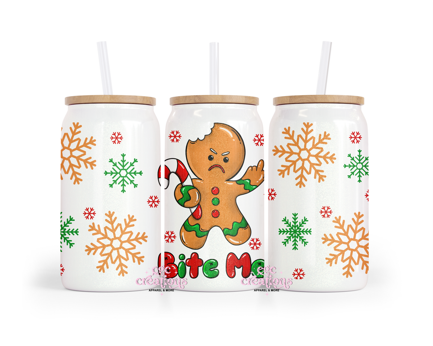 Bite Me Christmas 16oz Glass Cup With Lid