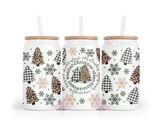 Christmas Cheer 16oz Glass Cup With Lid