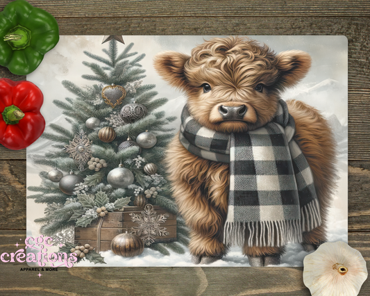 Christmas Cow Glass Cutting Board