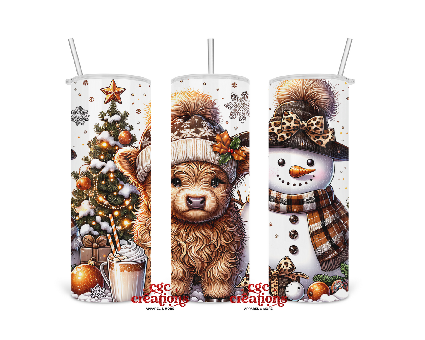 Cute Christmas Cow With Snowman #2 - 20 oz Insulated Tumbler