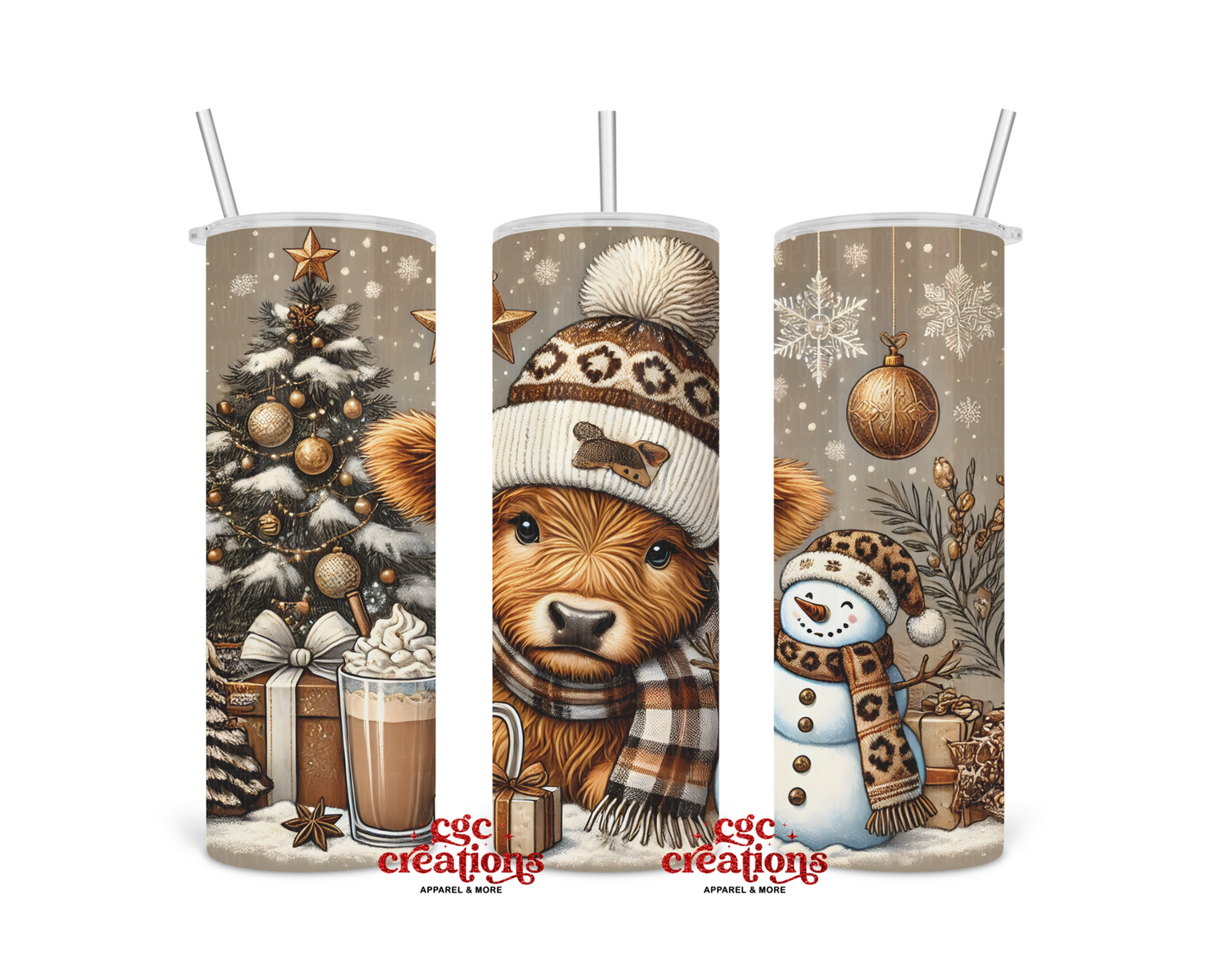 Cute Christmas Cow With Snowman 20 oz Insulated Tumbler