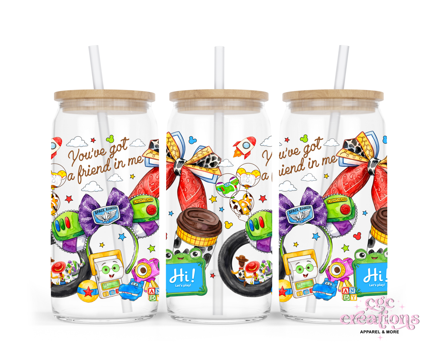 Space Ranger And Cowboy #4 16oz Glass Cup With Lid