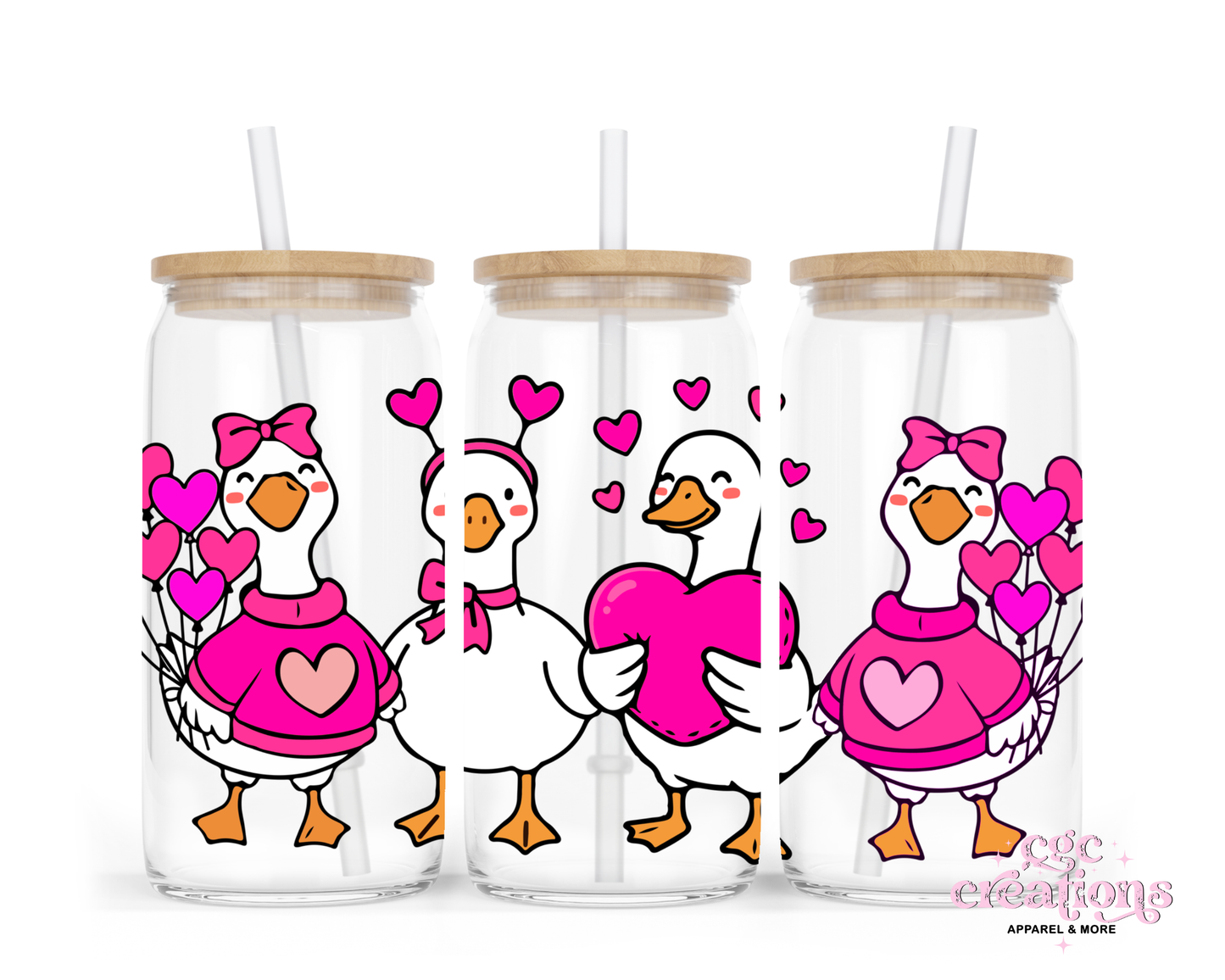 Duck Love # 3 16oz Glass Cup With Lid