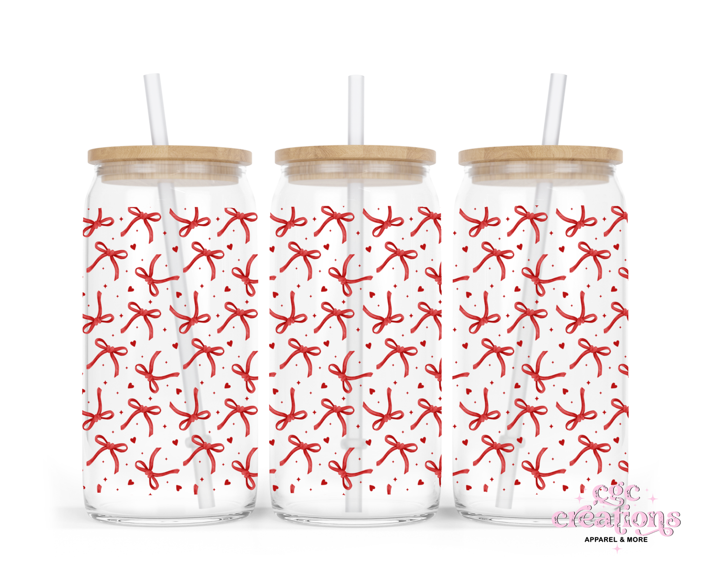 Bows & Hearts 16oz Glass Cup With Lid