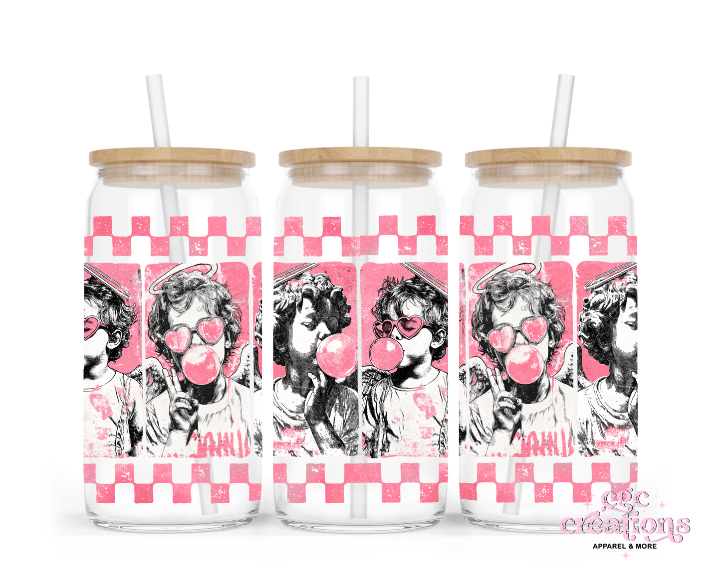 Bubble Love 16oz Glass Cup With Lid