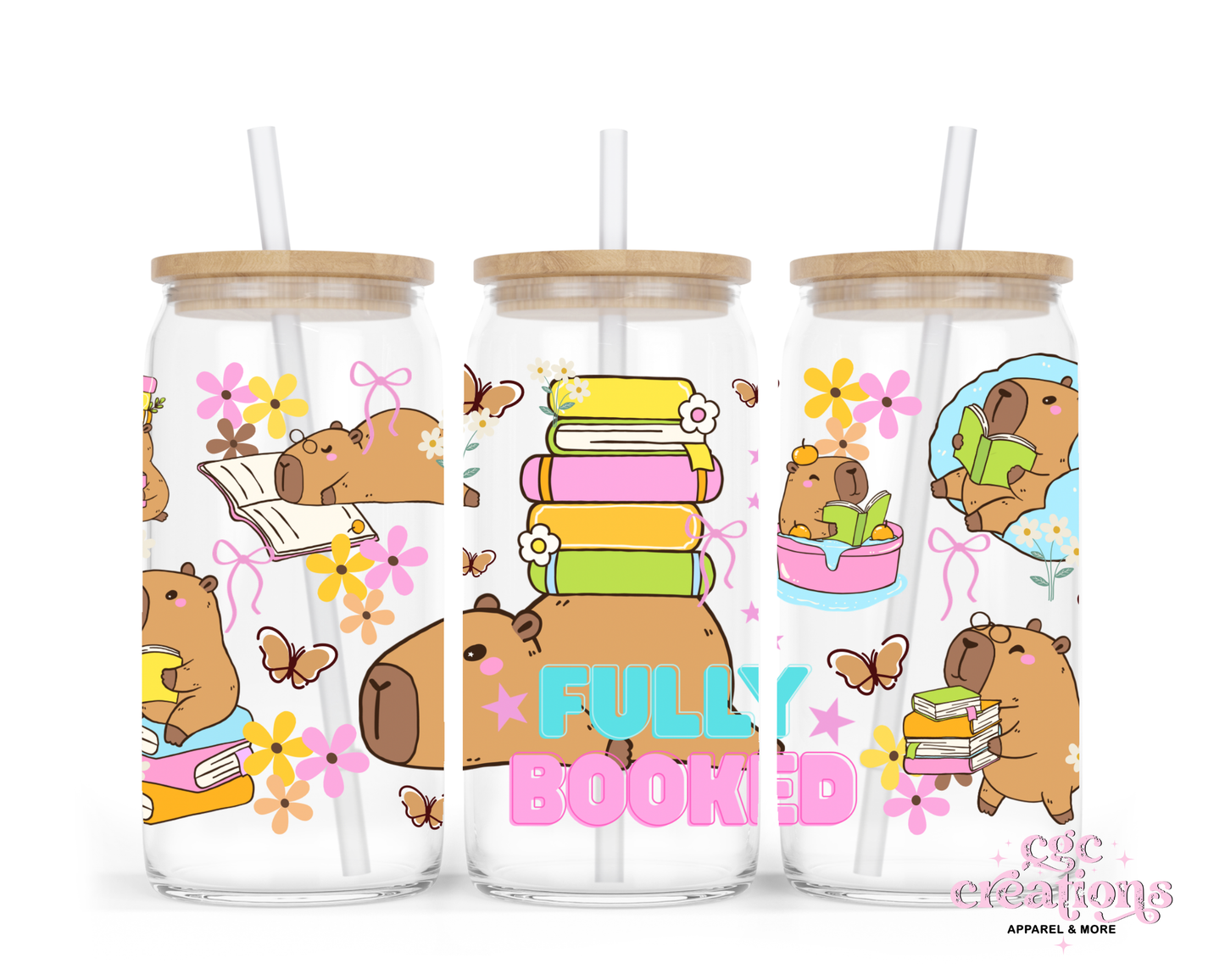 Fully Booked Capybara 16oz Glass Cup With Lid