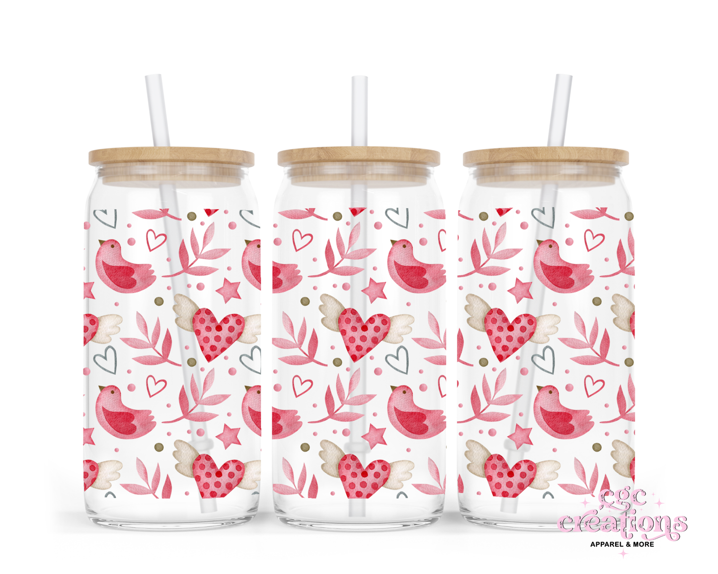 Bird Love 16oz Glass Cup With Lid