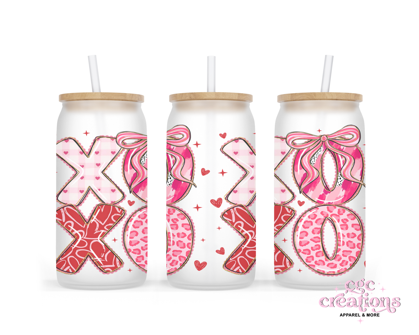 XOXO Valentine 16oz Glass Cup With Lid