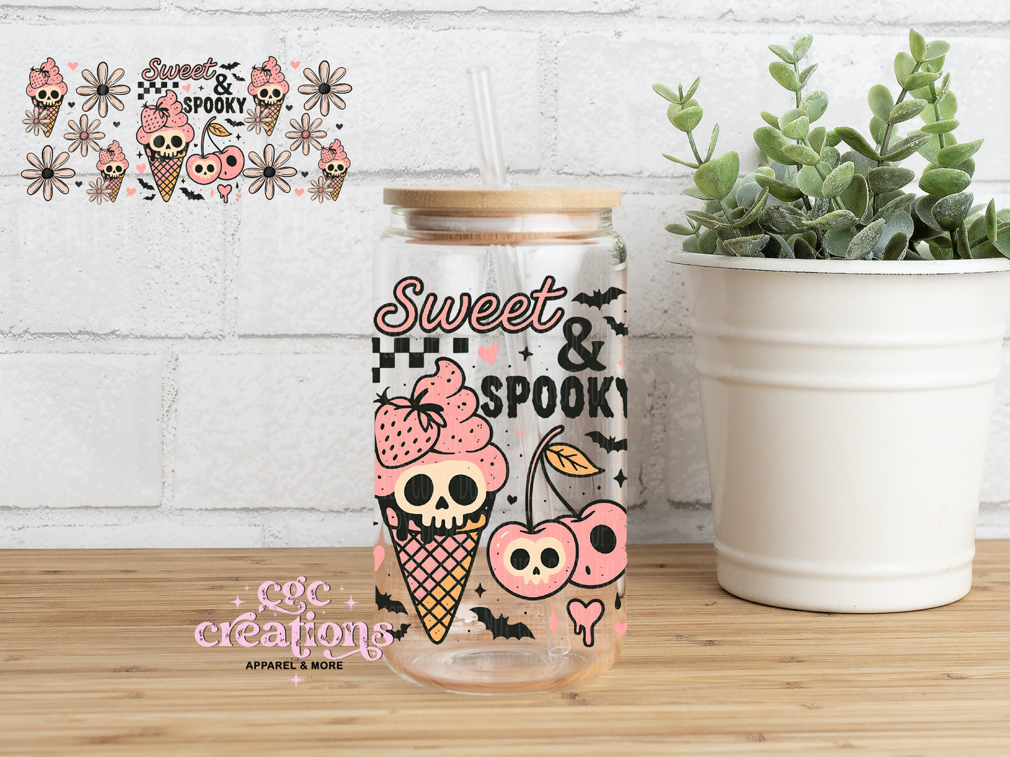 Sweet & Spooky 16oz Glass Cup With Lid