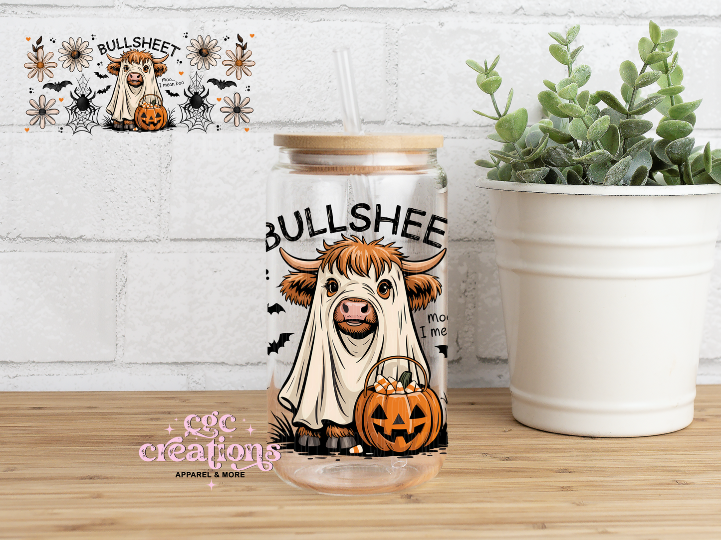 Bullsheet 16oz Glass Cup With Lid