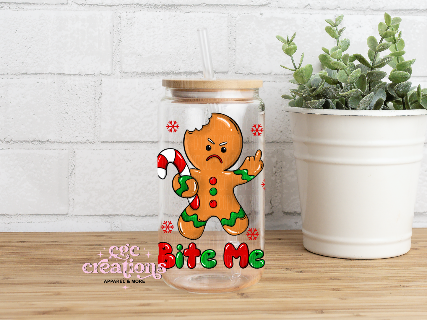 Bite Me Christmas 16oz Glass Cup With Lid