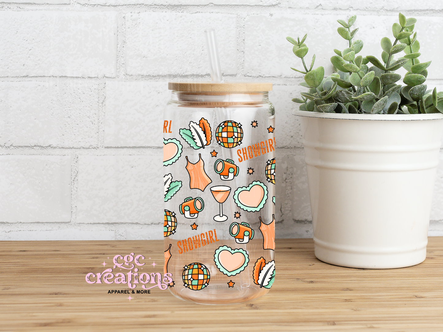 Showgirl 16oz Glass Cup With Lid