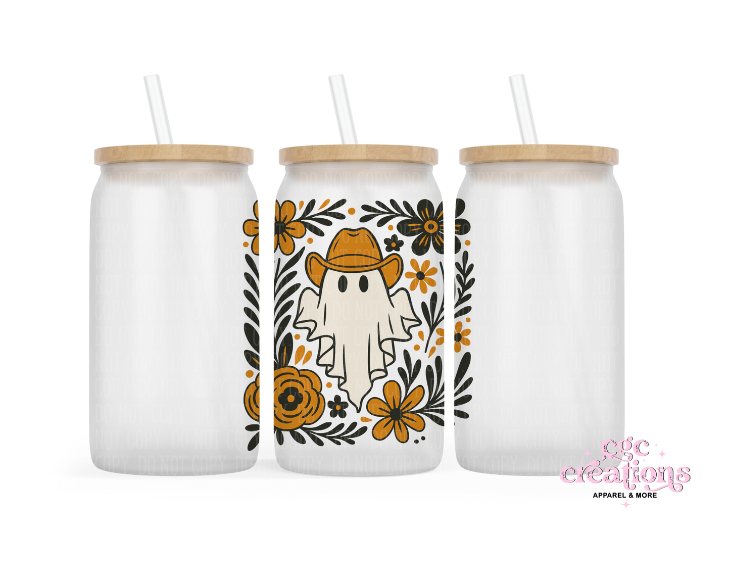 Boho Cowboy Ghost (orange) 16oz Glass Cup With Lid