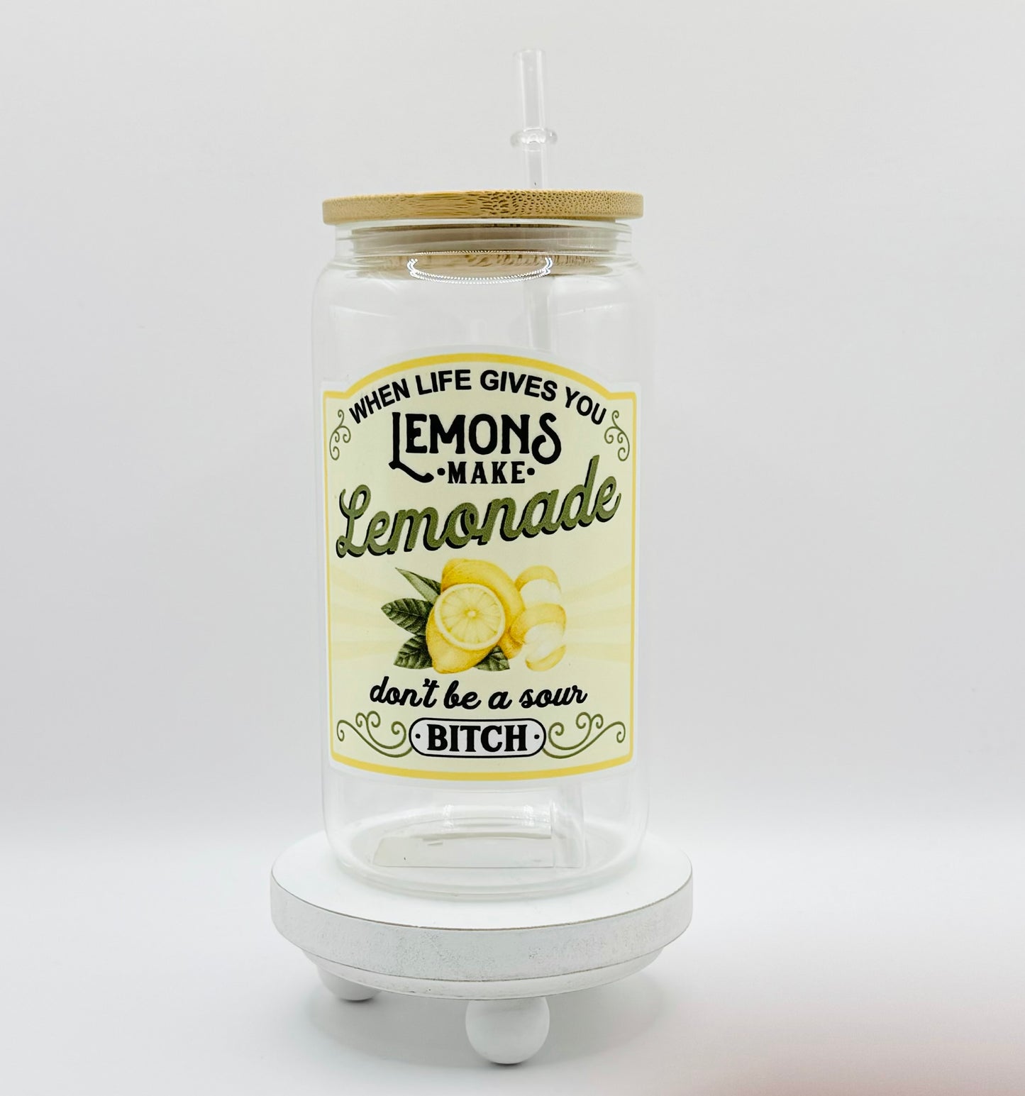 When Life Gives You Lemons 16oz Glass Cup With Lid