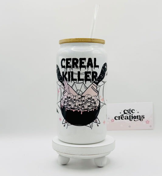 Cereal Killer #2 16oz Glass Cup With Lid