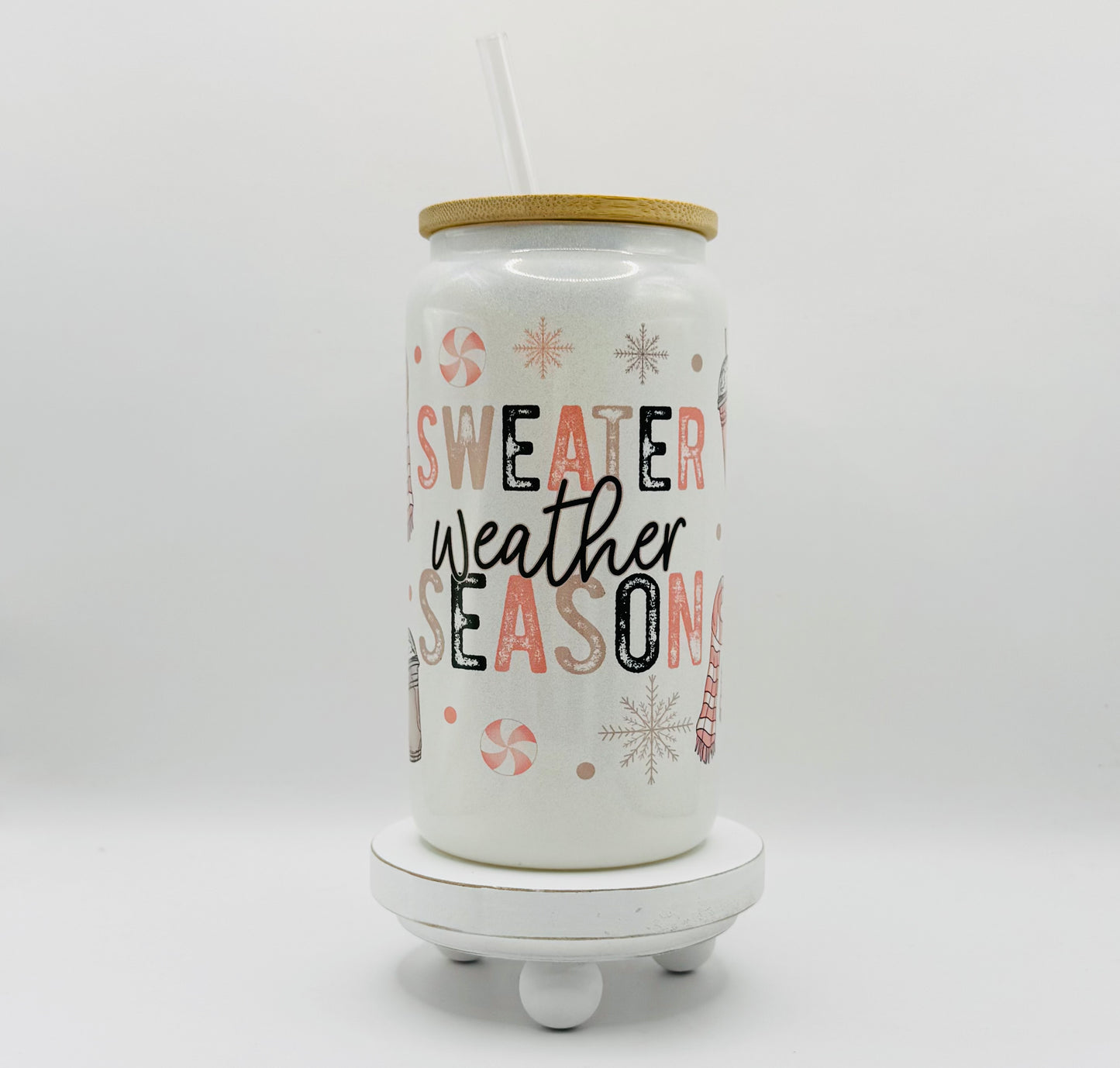 Sweater Weather 16oz Glass Cup With Lid