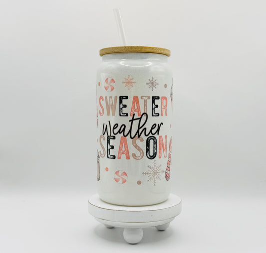 Sweater Weather 16oz Glass Cup With Lid