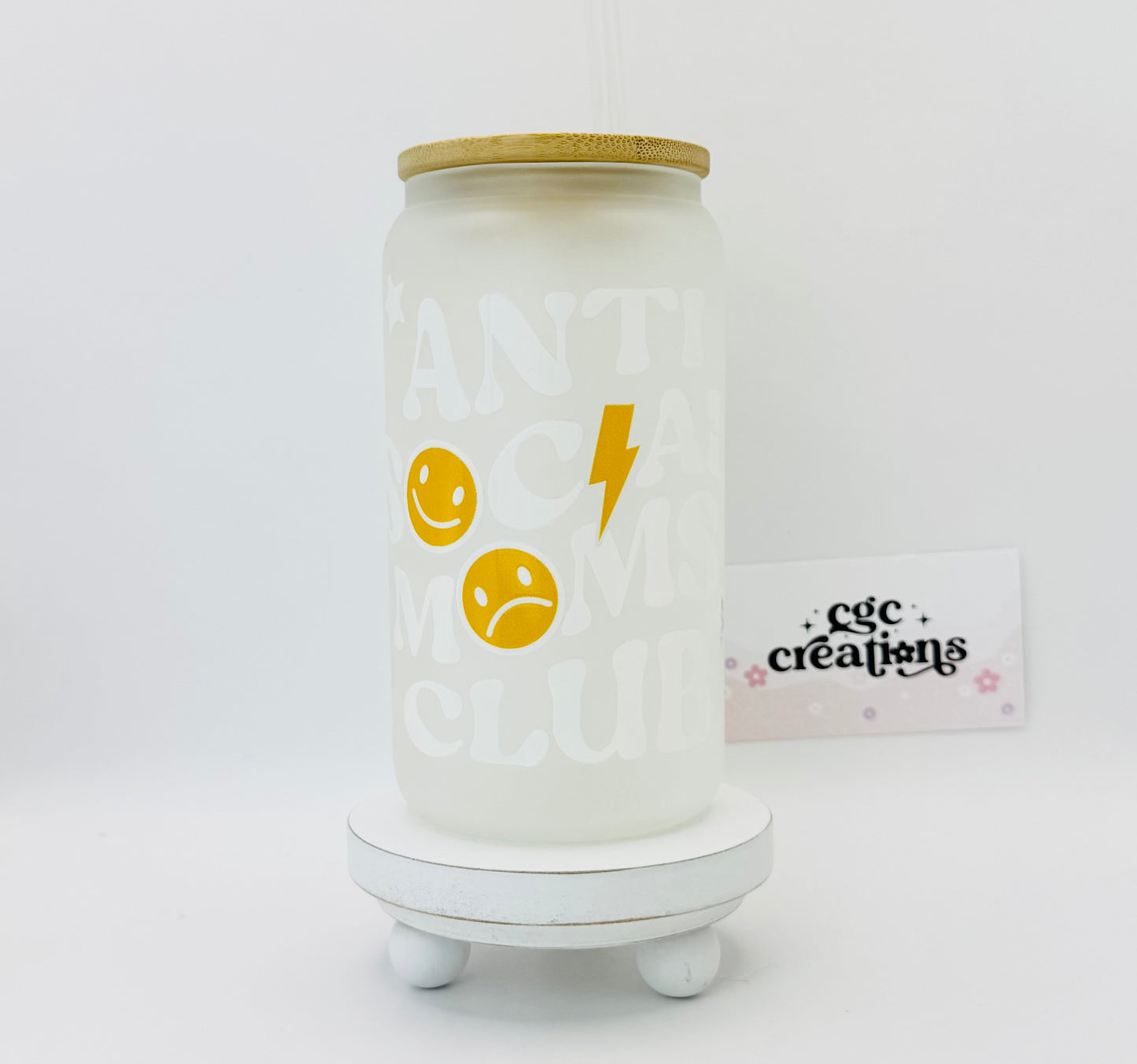 Anti Social Moms Club 16oz Glass Cup With Lid
