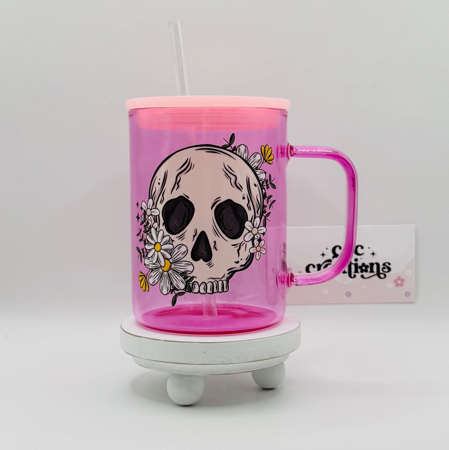 Cute Skellie 17 oz Glass Cup With Handle