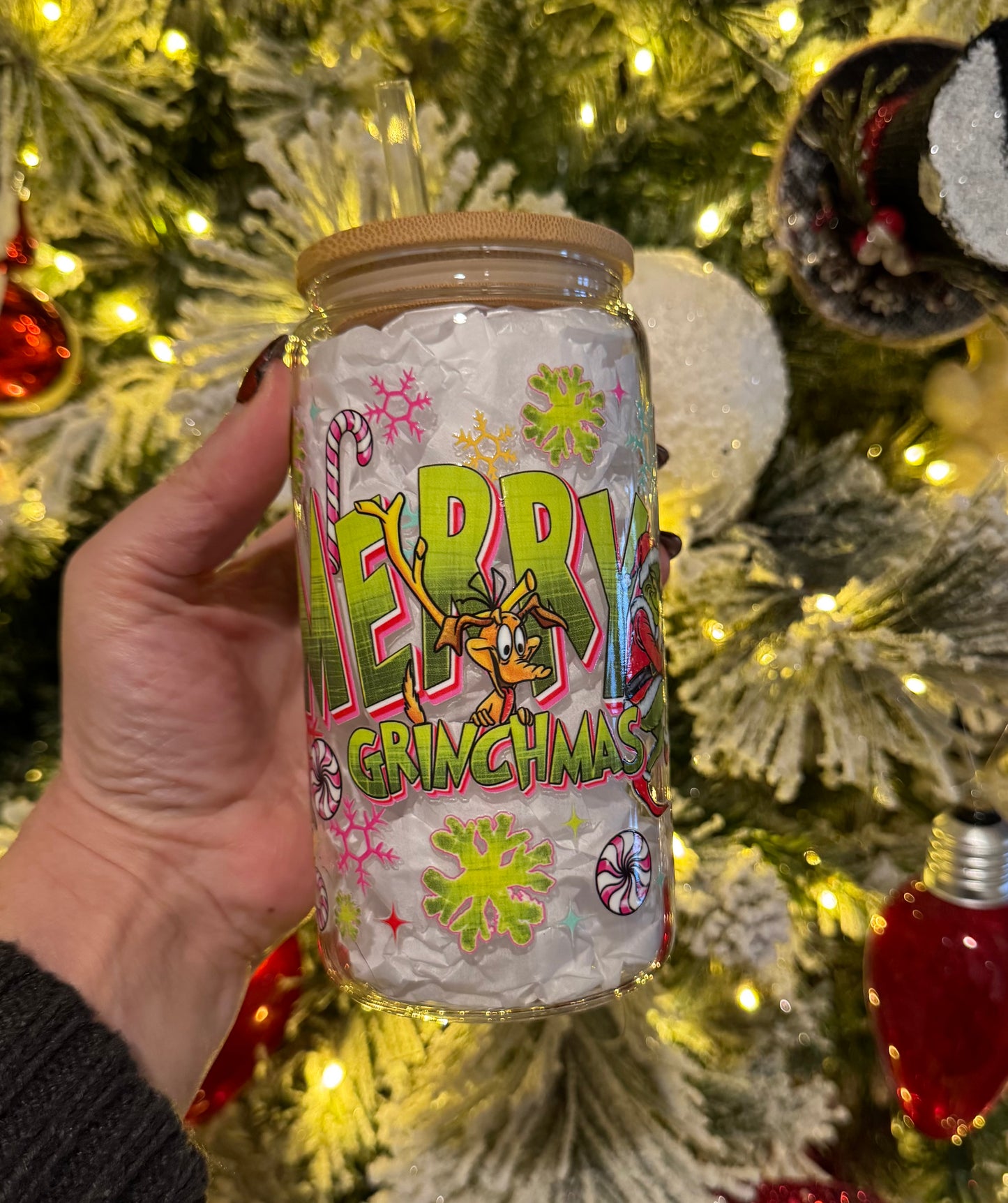 Merry Mean One 16oz Glass Cup With Lid
