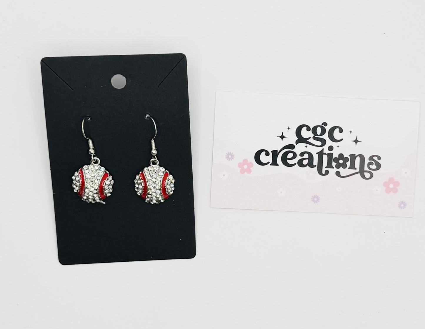 Rhinestone Baseball Novelty Earrings