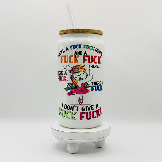 With A Fuck Fuck Here 16oz Glass Cup With Lid