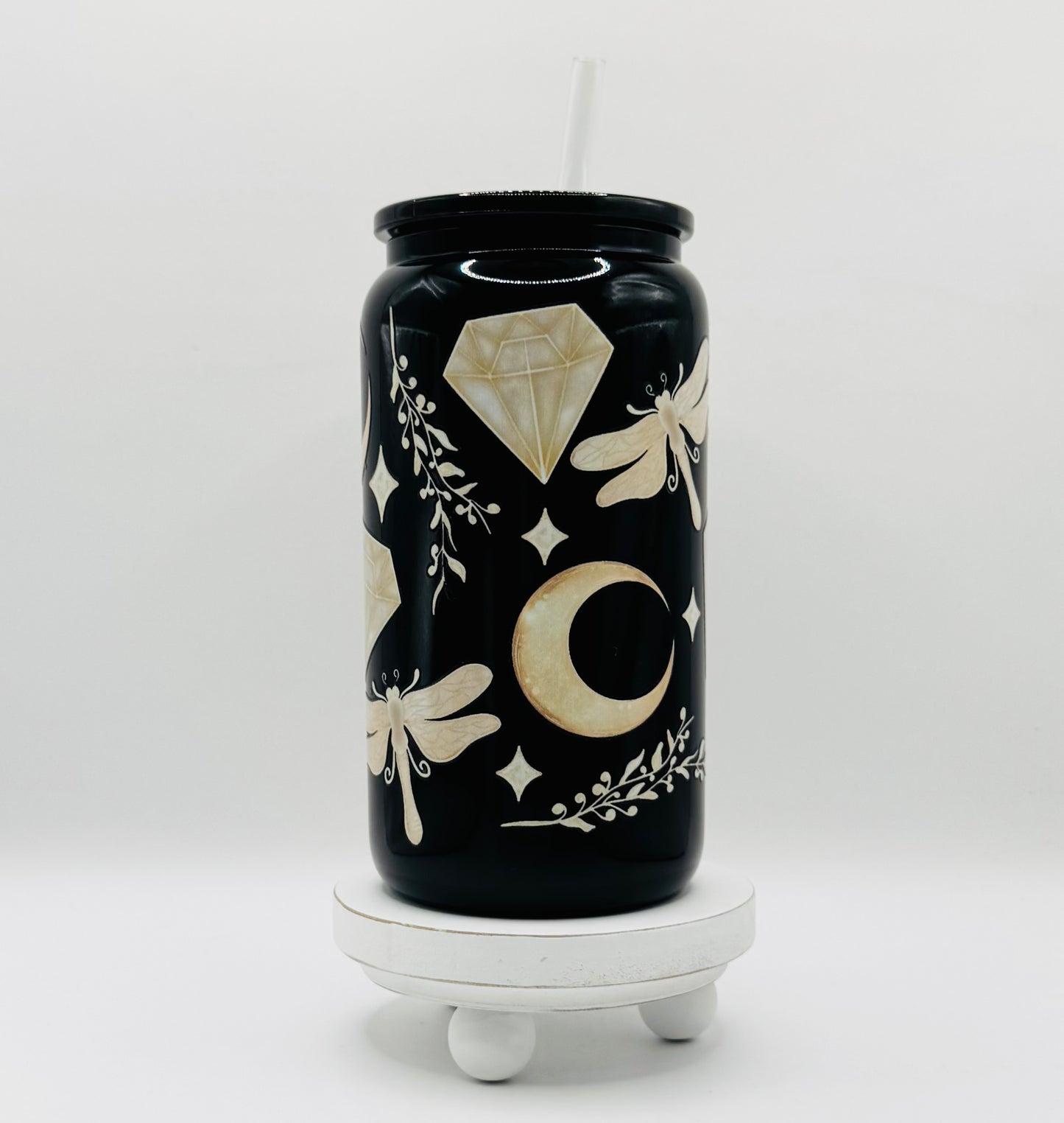 Crystals And Butterfly's 16oz Glass Cup With Lid