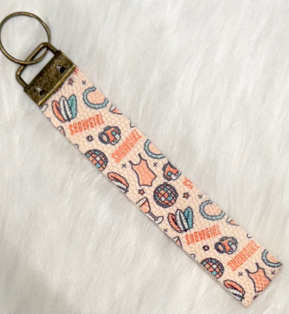 Showgirl Canvas Keychain Wristlet- Bronze Hardware