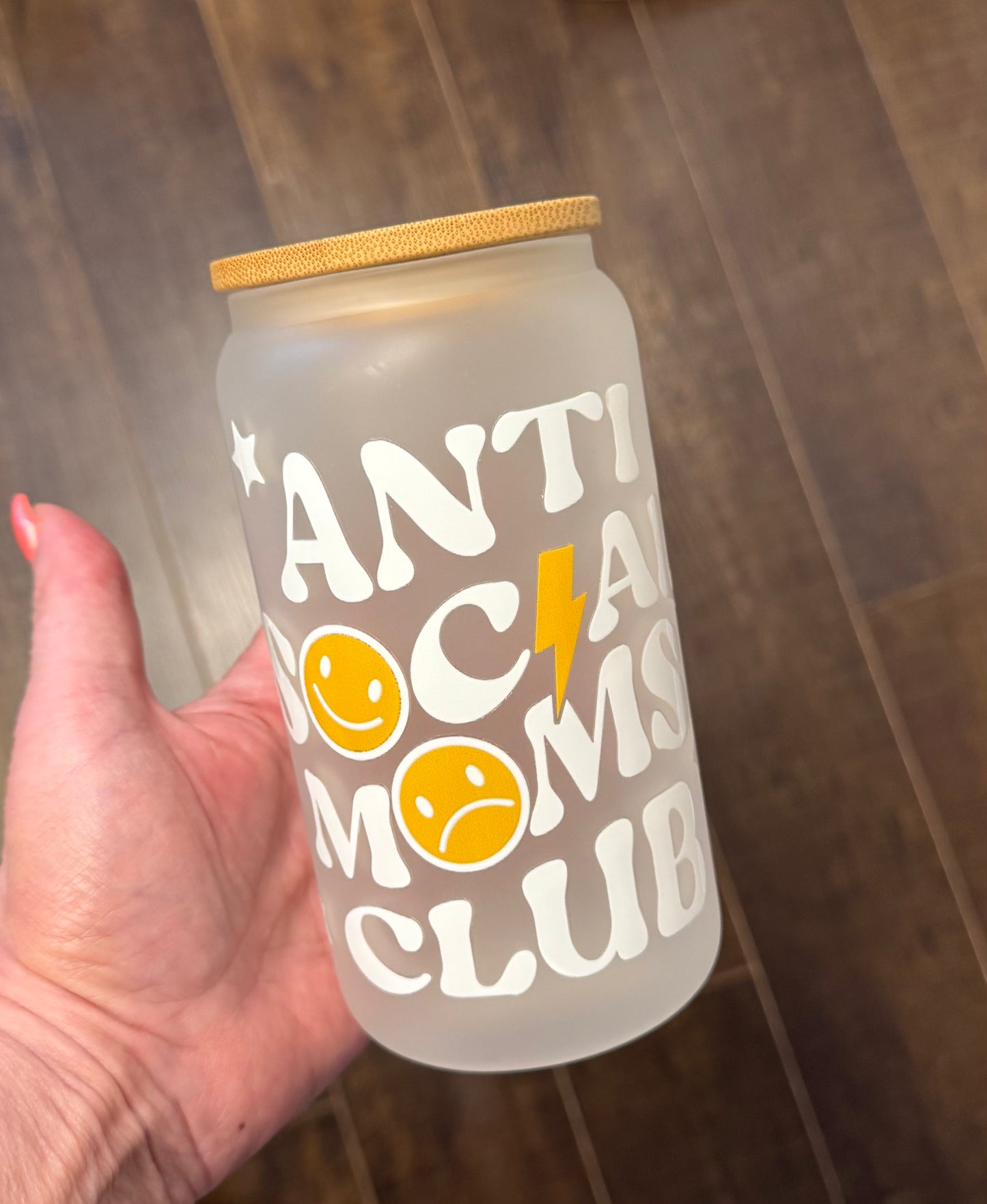 Anti Social Moms Club 16oz Glass Cup With Lid
