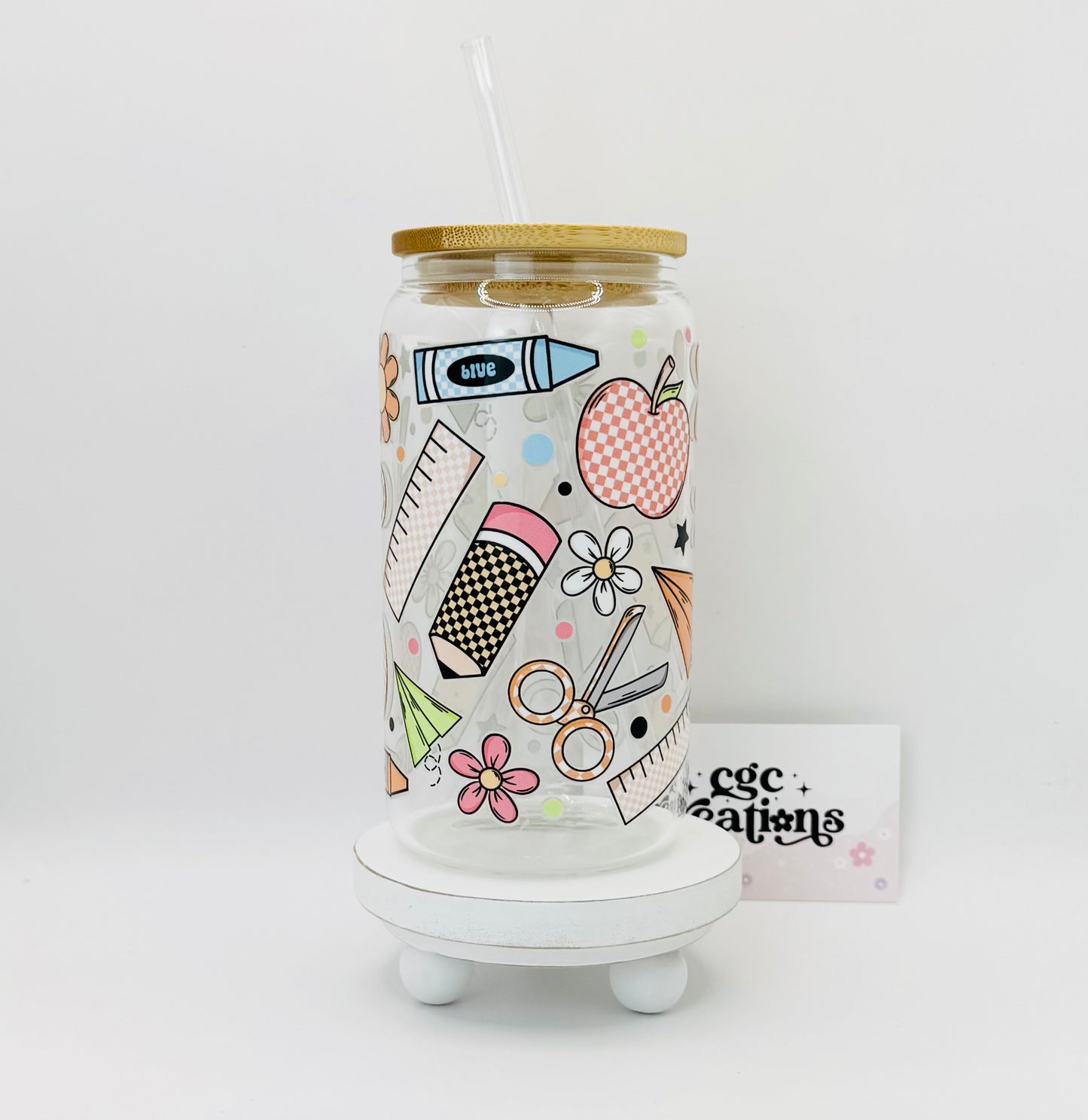 Teacher Cup 16oz Glass Cup With Lid