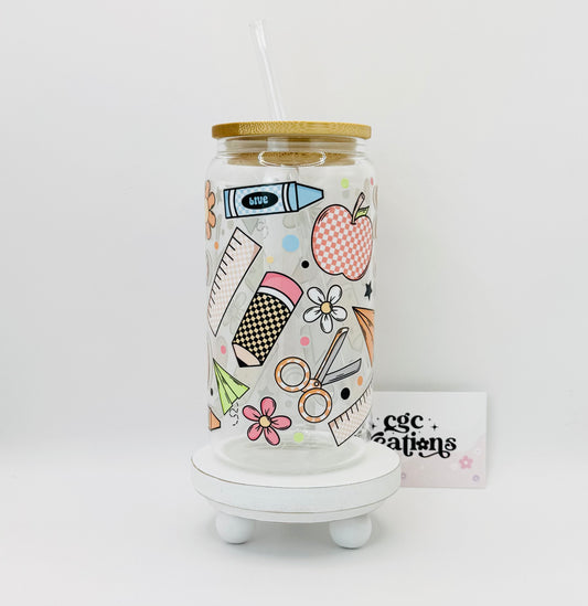 Teacher Cup 16oz Glass Cup With Lid