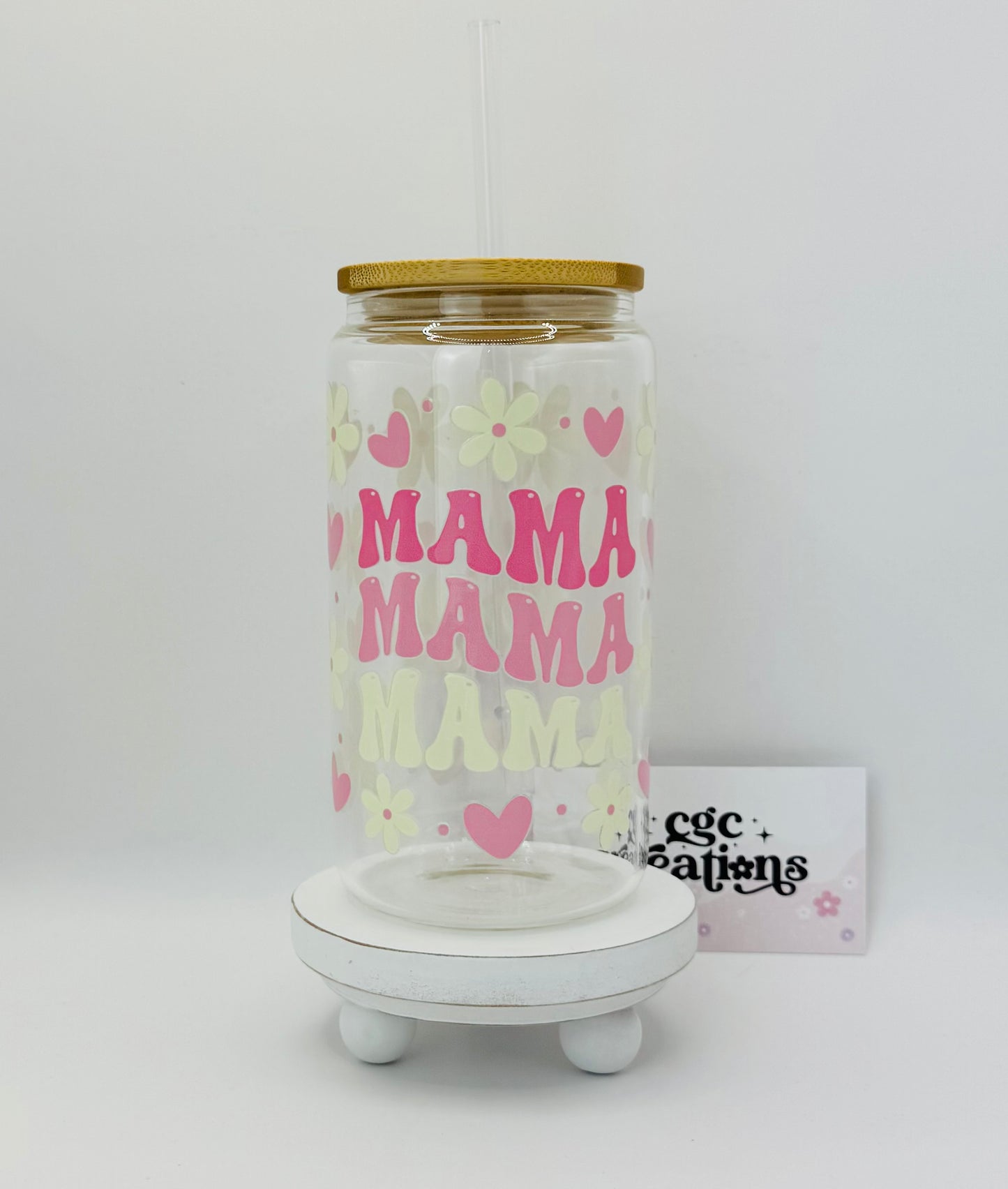 Mama 16oz Glass Cup With Lid