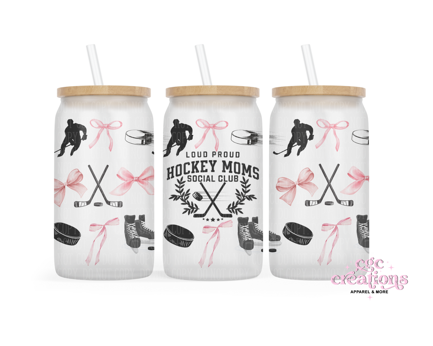 Hockey Moms Social Club 16oz Glass Cup With Lid