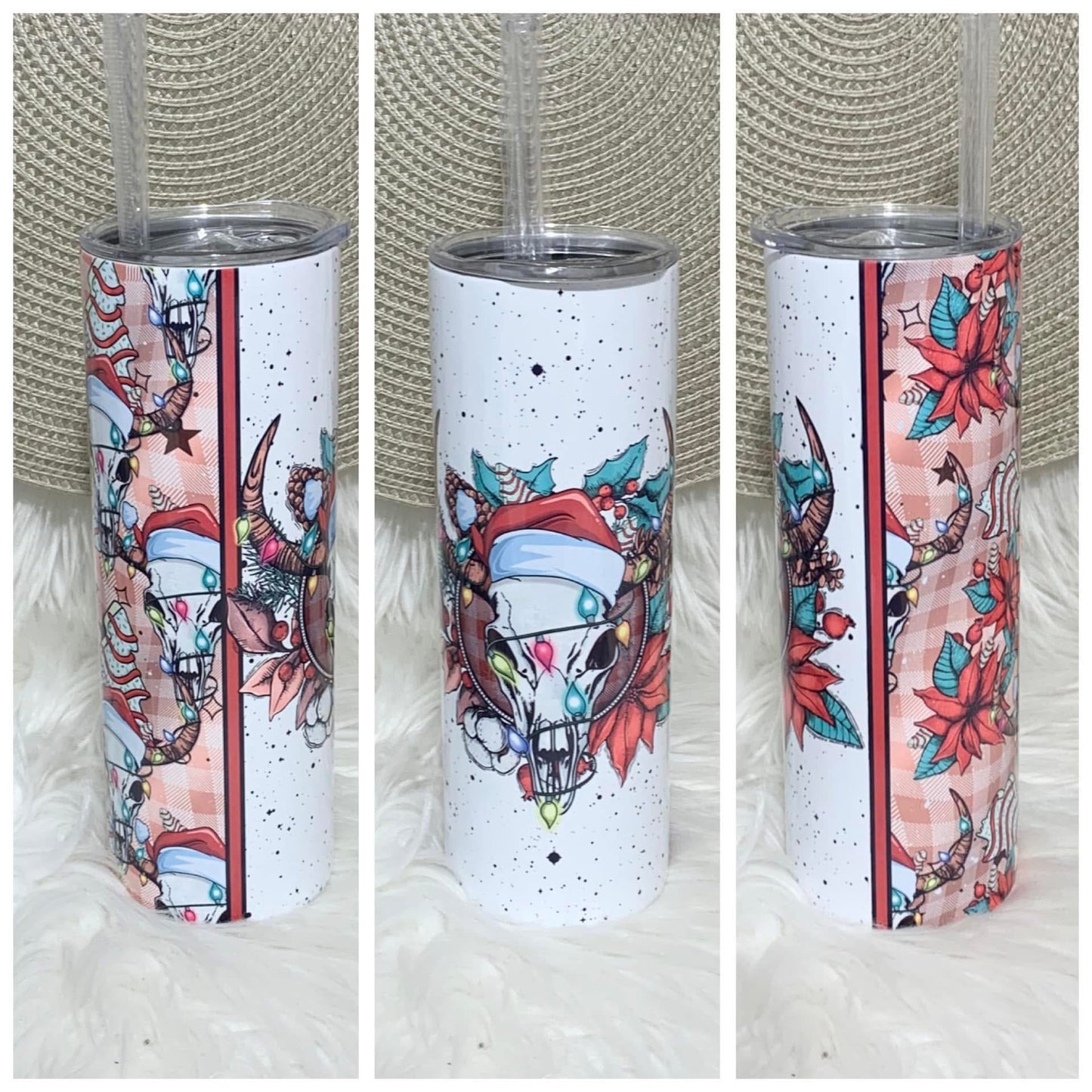 Western Christmas Bull Skull 20oz Insulated Tumbler