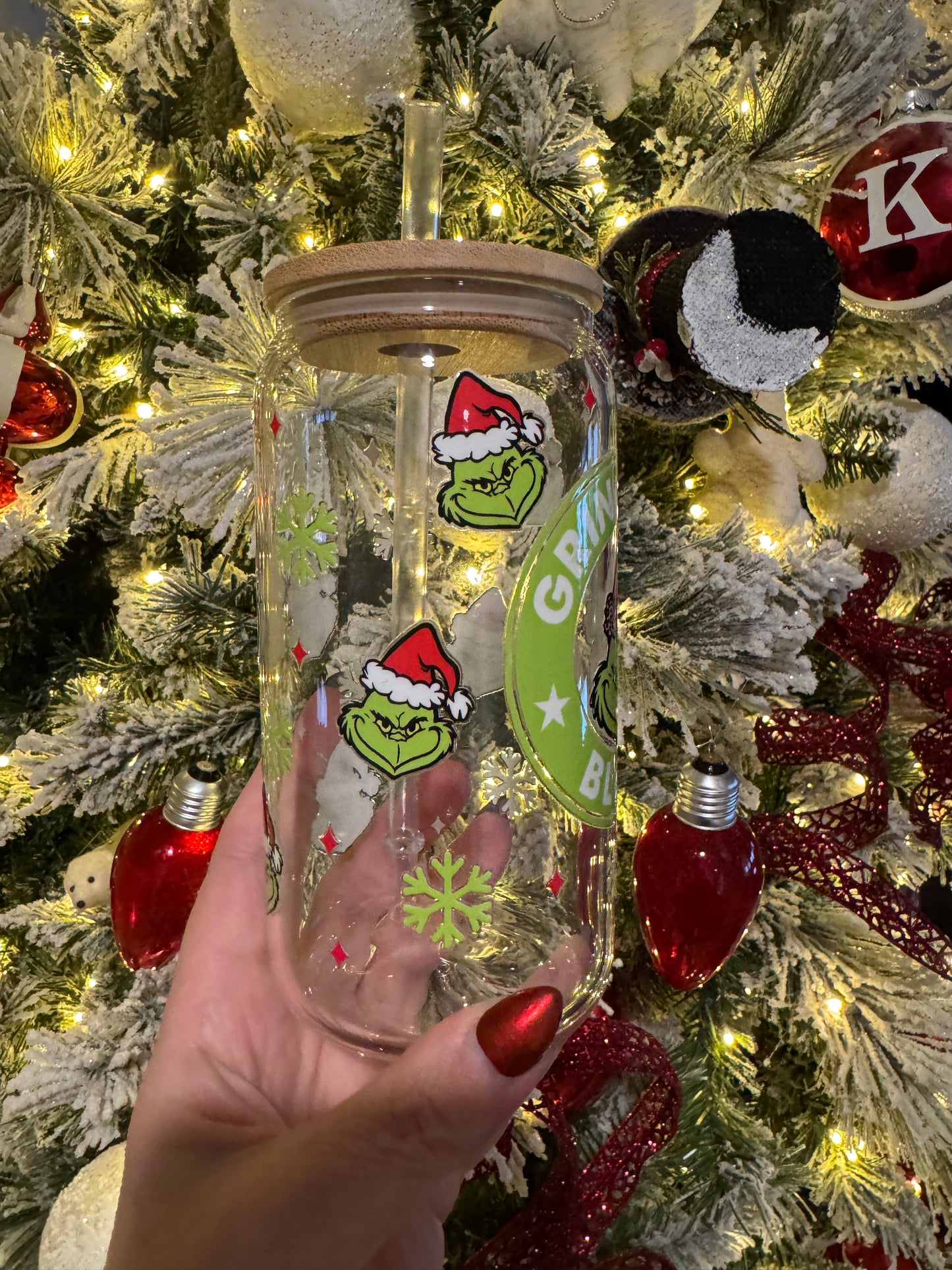 Grincmas Blend 16oz Glass Cup With Lid