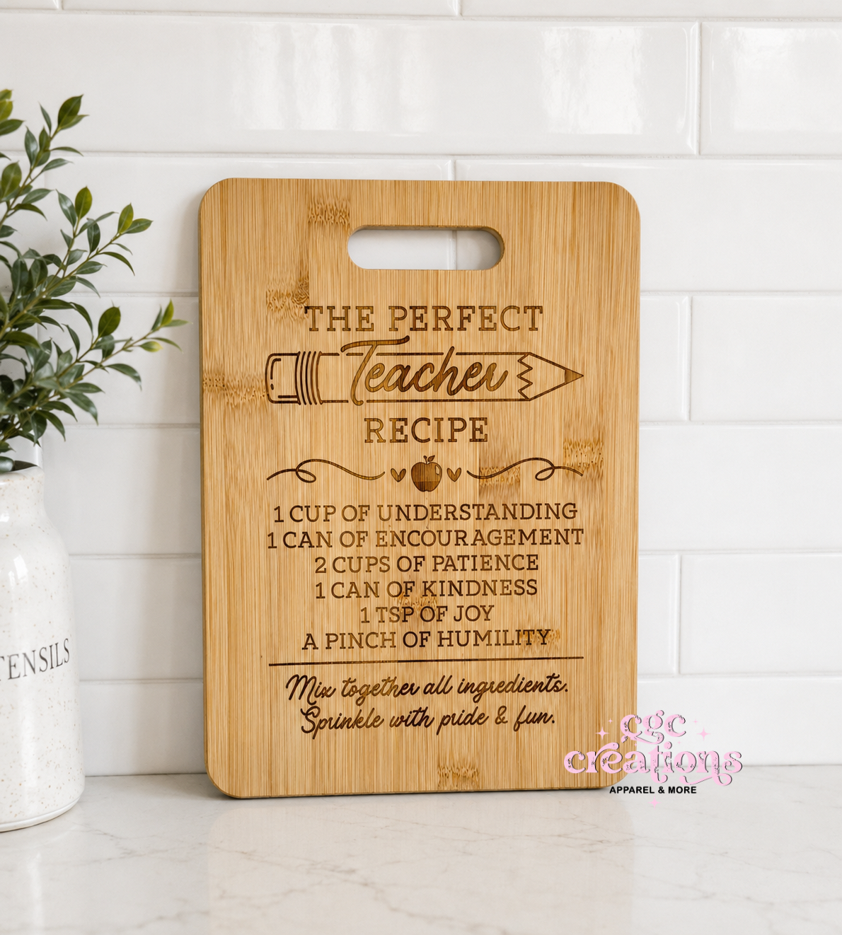 Teacher Recipe Laser Engraved Bamboo Cutting Board