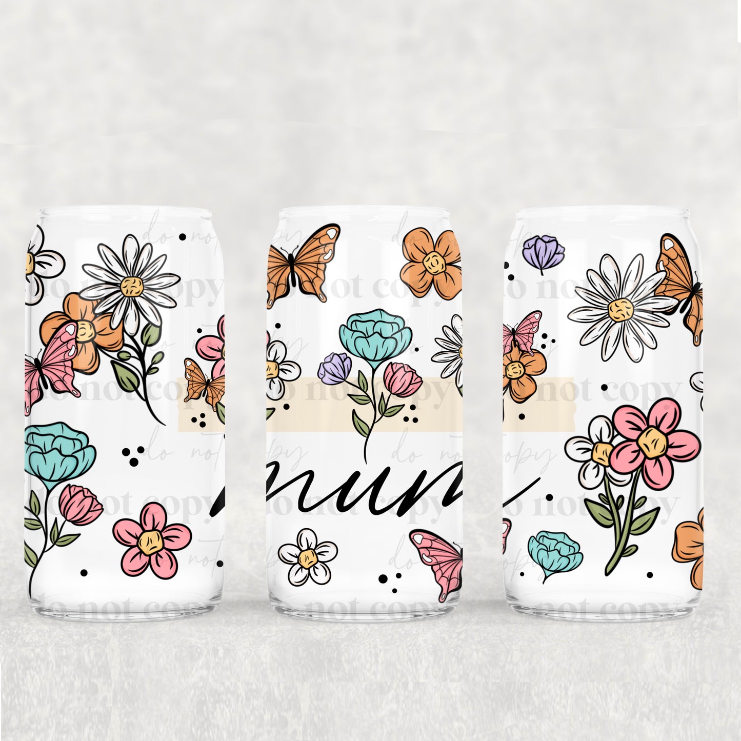 Floral Mama, Nana, Grandma, Aunt Etc. 16oz Glass Cup With Lid