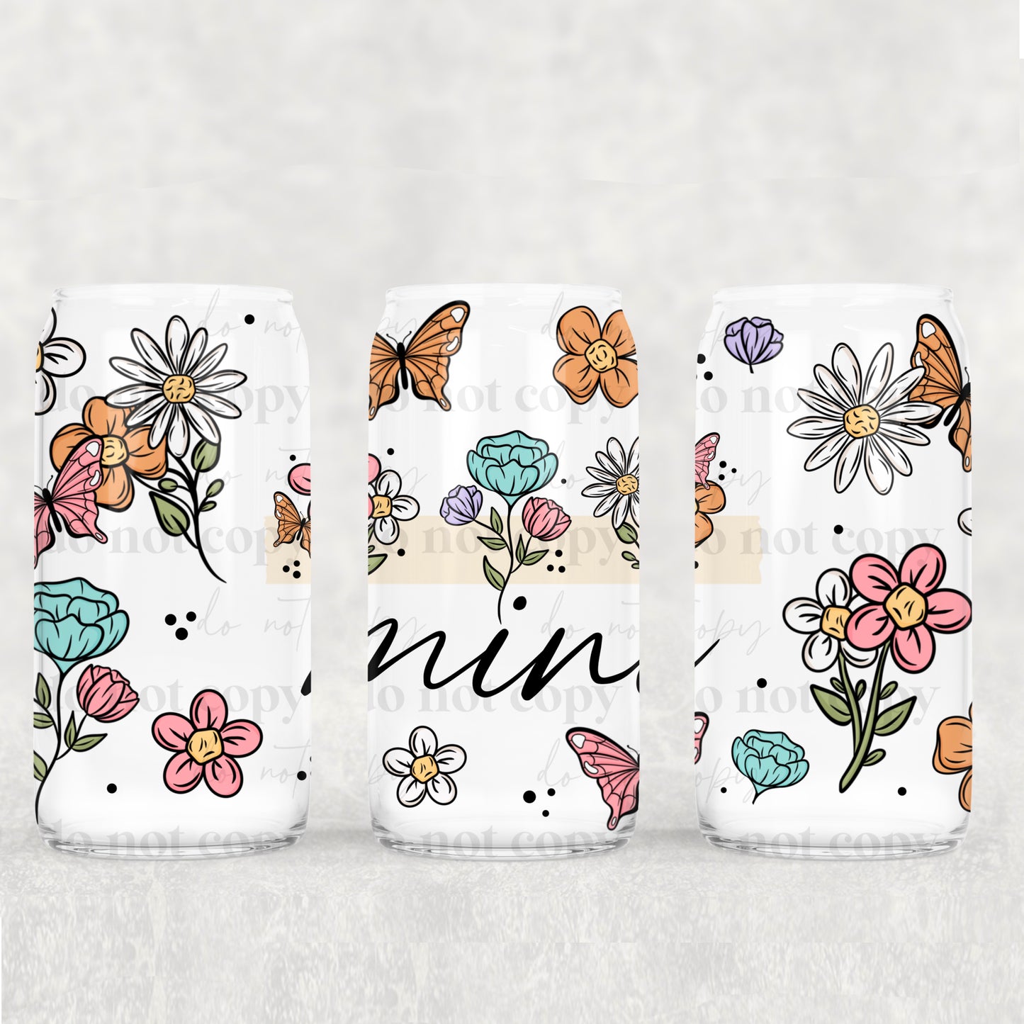 Floral Mama, Nana, Grandma, Aunt Etc. 16oz Glass Cup With Lid