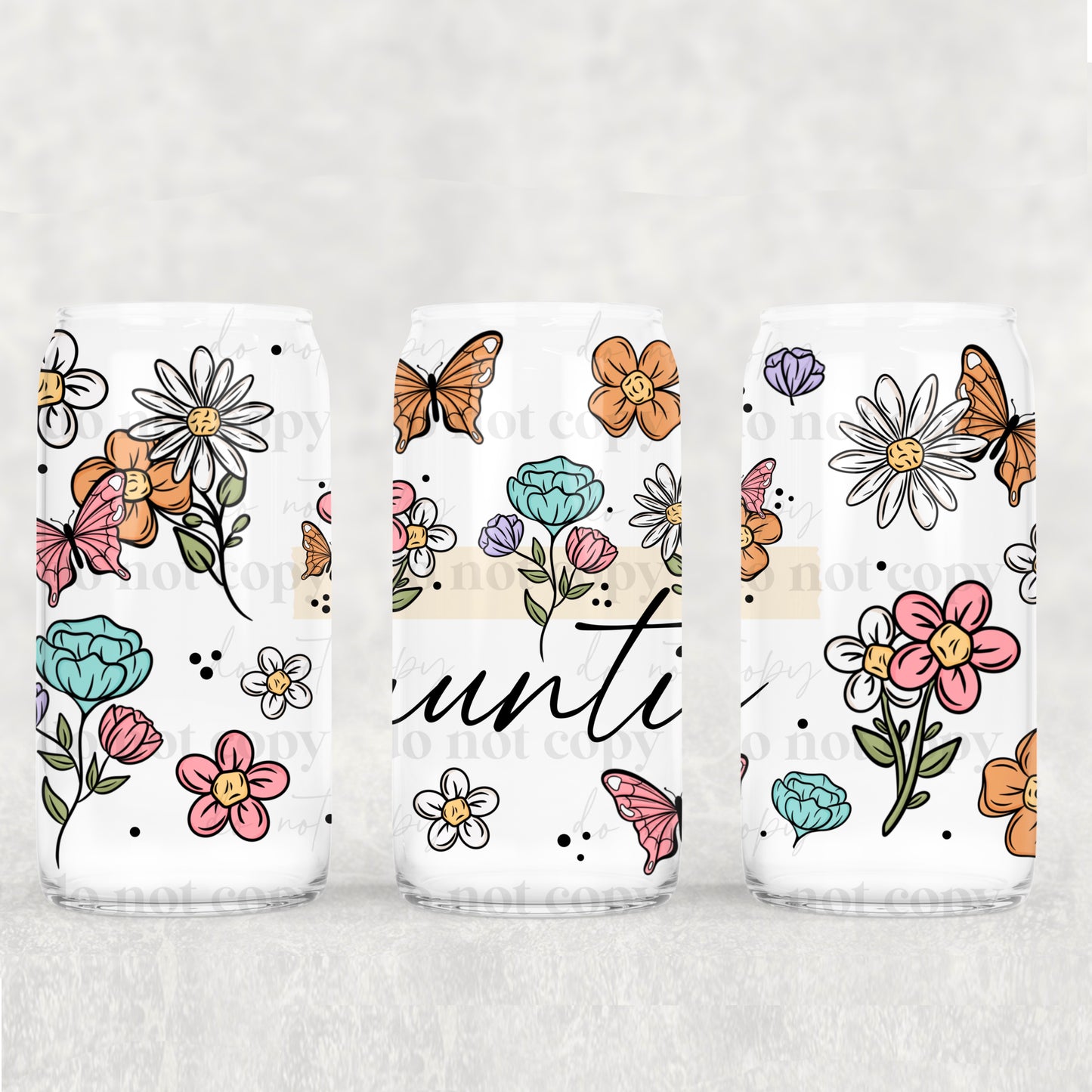 Floral Mama, Nana, Grandma, Aunt Etc. 16oz Glass Cup With Lid