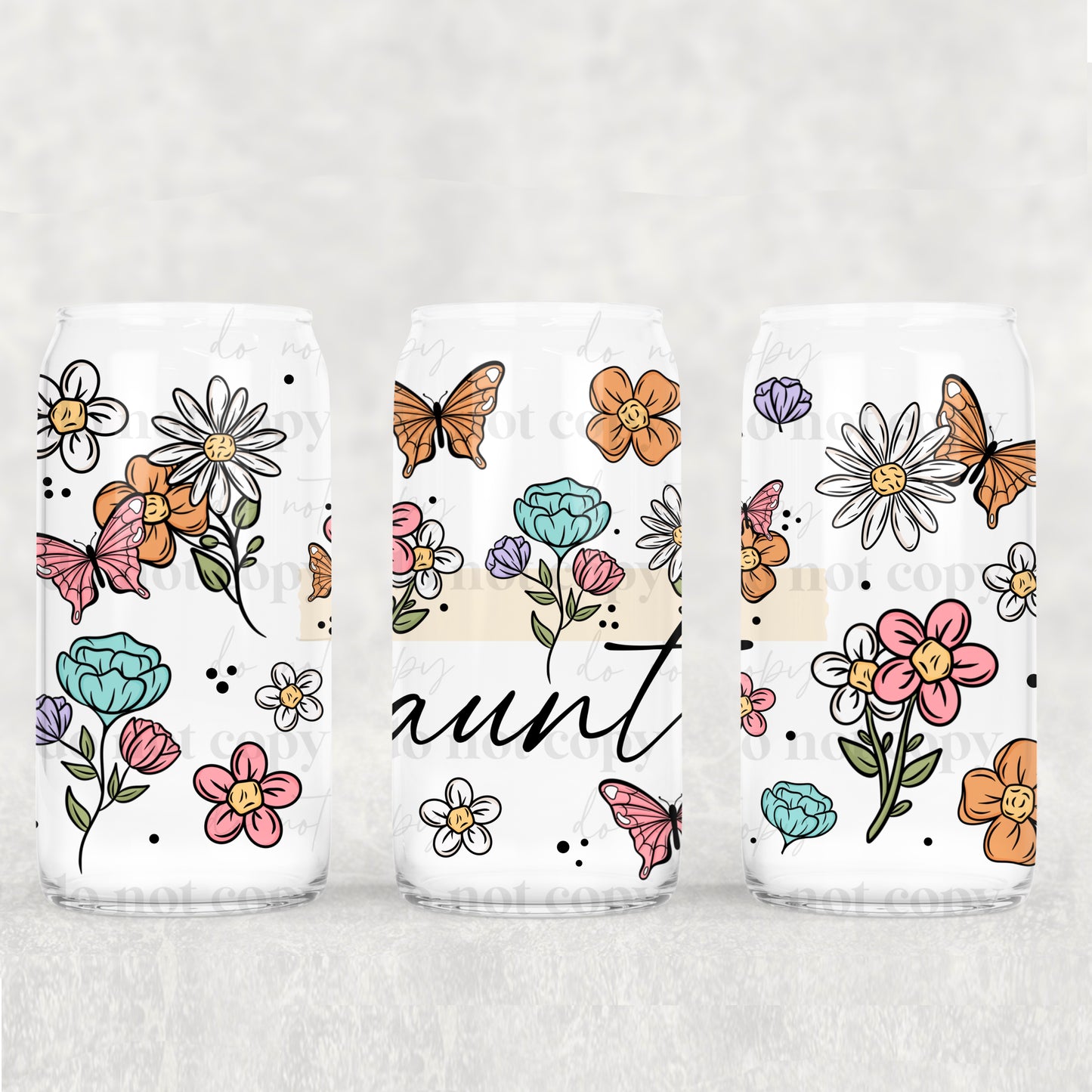 Floral Mama, Nana, Grandma, Aunt Etc. 16oz Glass Cup With Lid