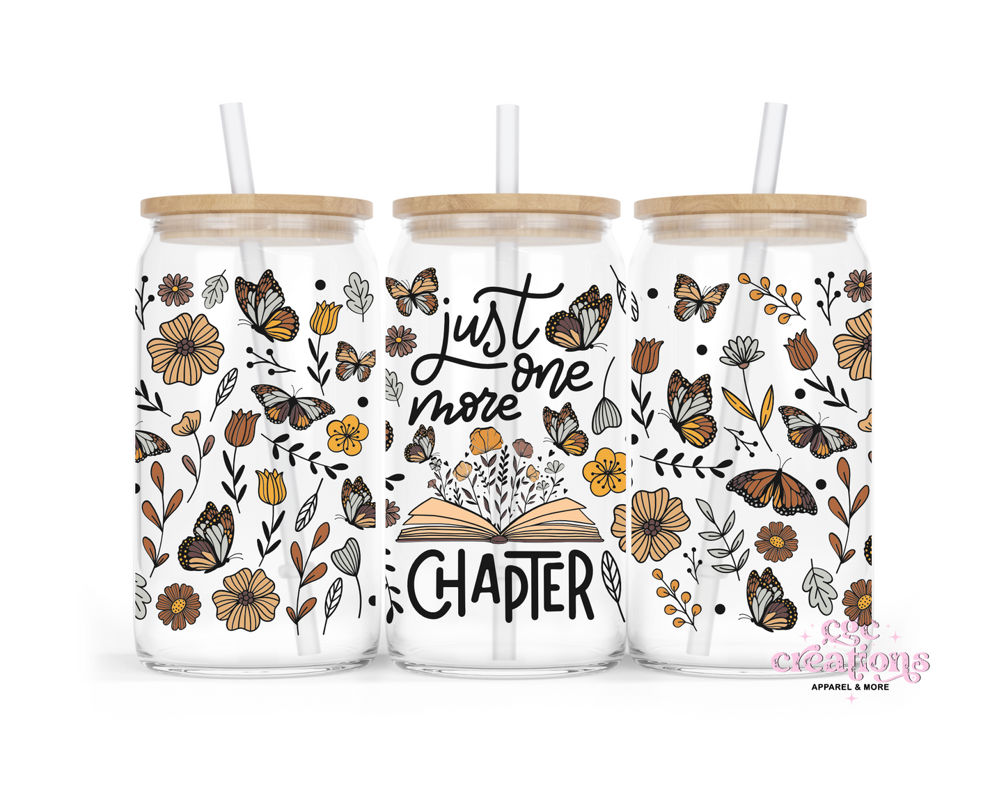 Just One More Chapter 16oz Glass Cup With Lid